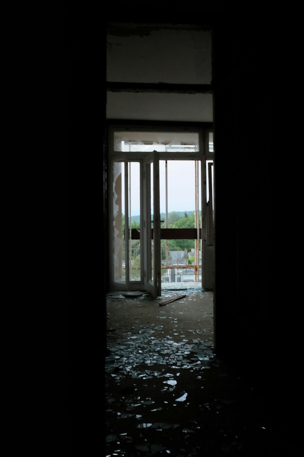 brown wooden framed glass door