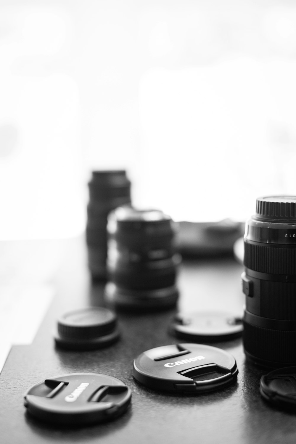 black camera lens on table