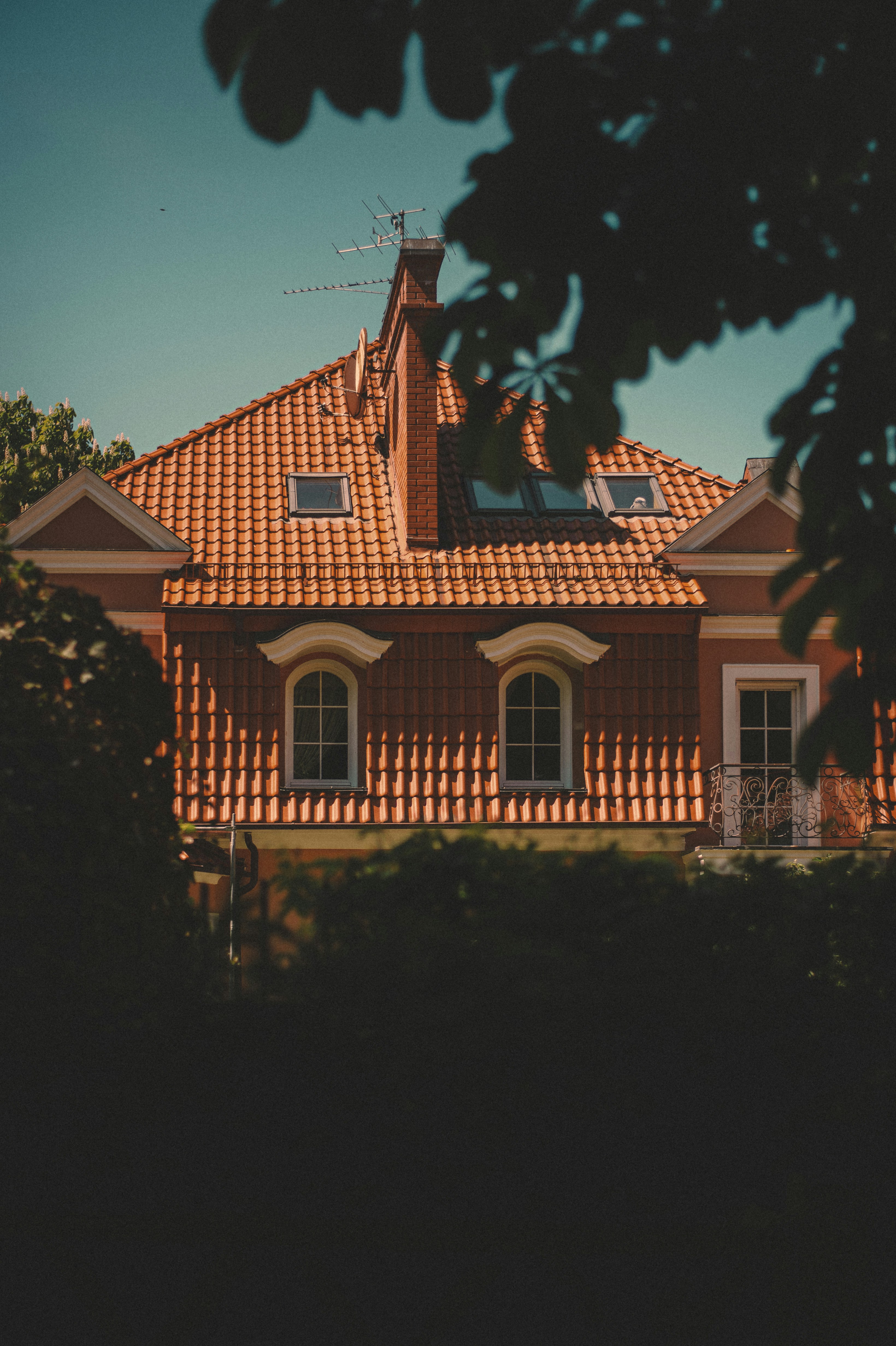 The roof of the cottage can be seen among the trees.