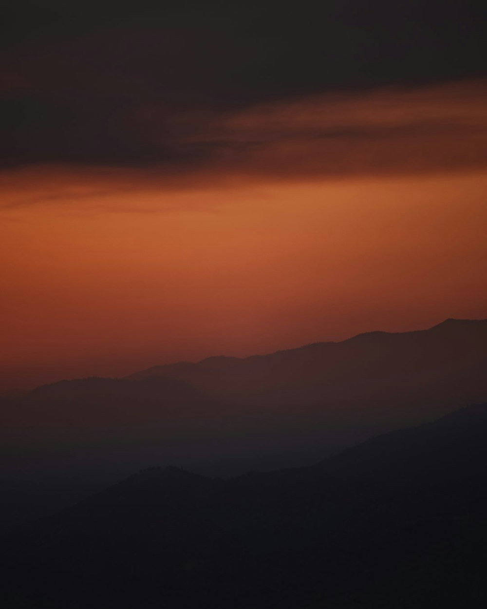 silhouette of mountains during sunset