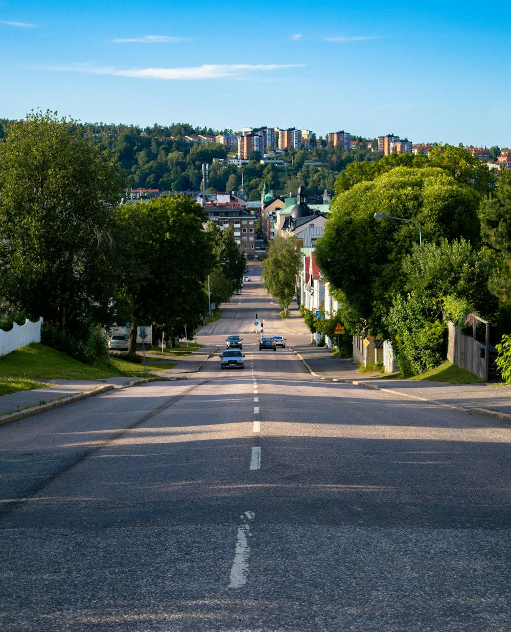 gray concrete road between green trees during daytime