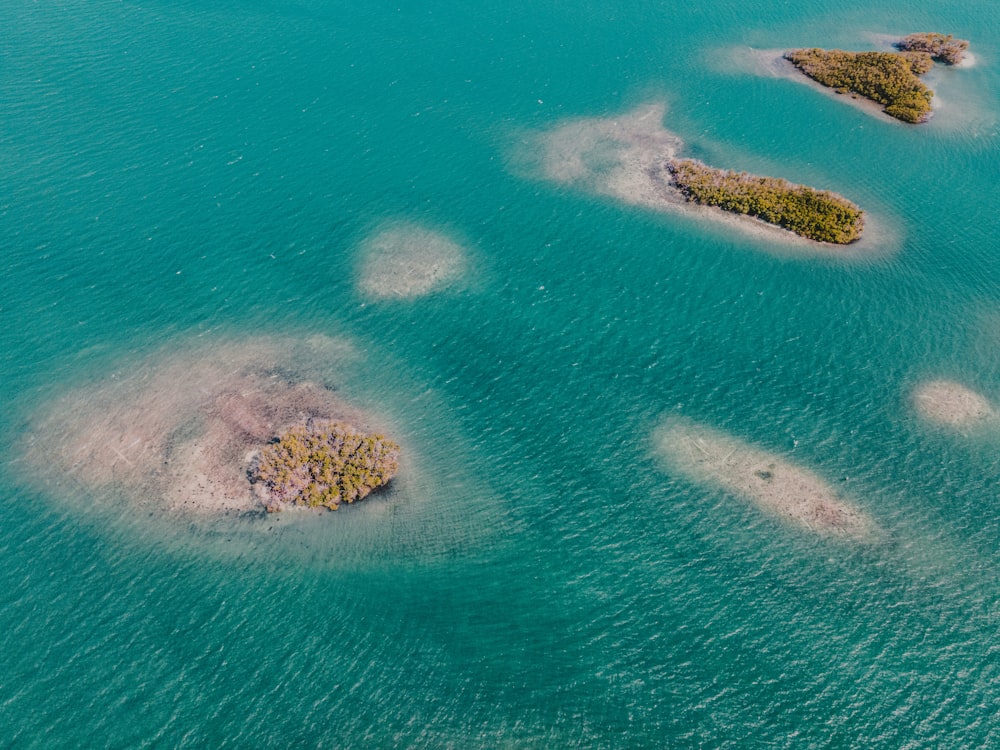 青い海の真ん中に浮かぶグリーン島の空中写真