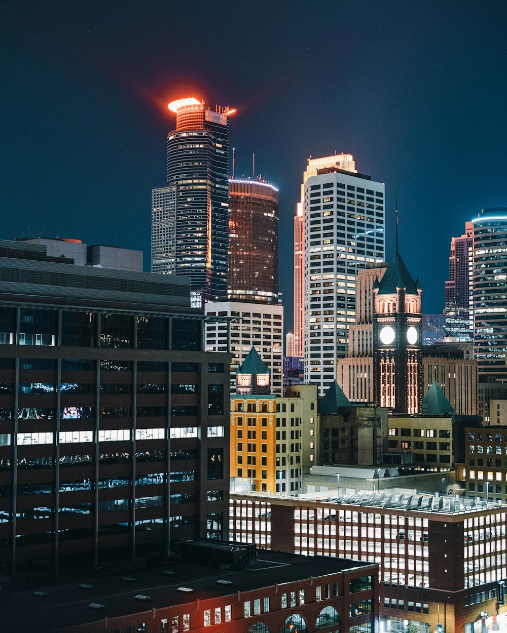 high rise buildings during night time