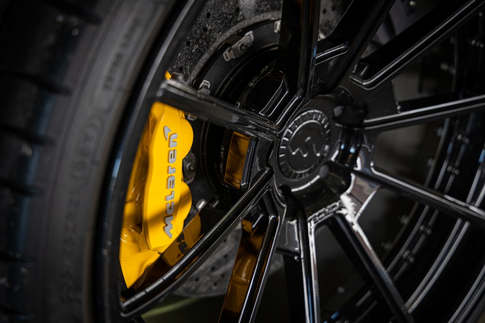 black and yellow wheel on yellow plastic bag