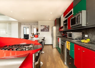 black and red kitchen cabinet