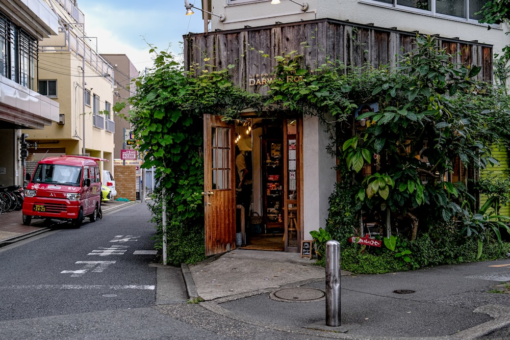 green and brown wooden store