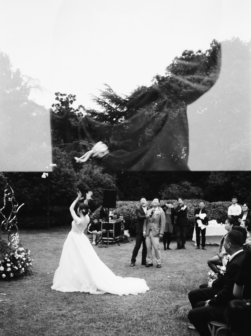 grayscale photo of people in a wedding
