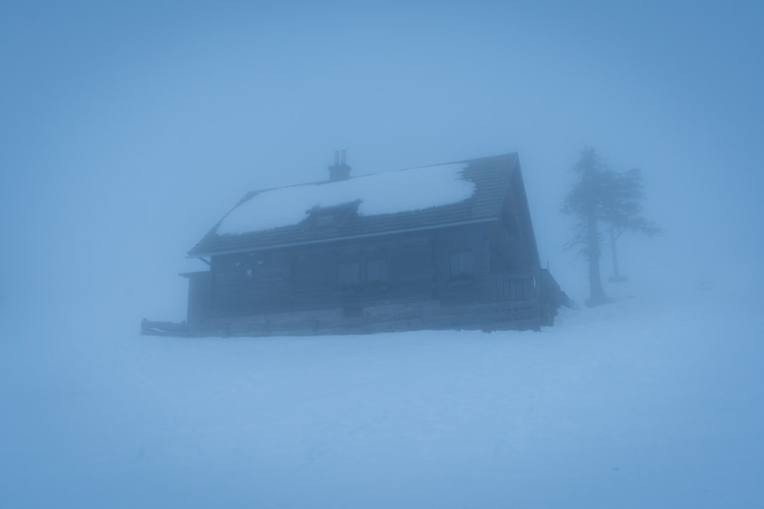 black and white house on snow covered ground