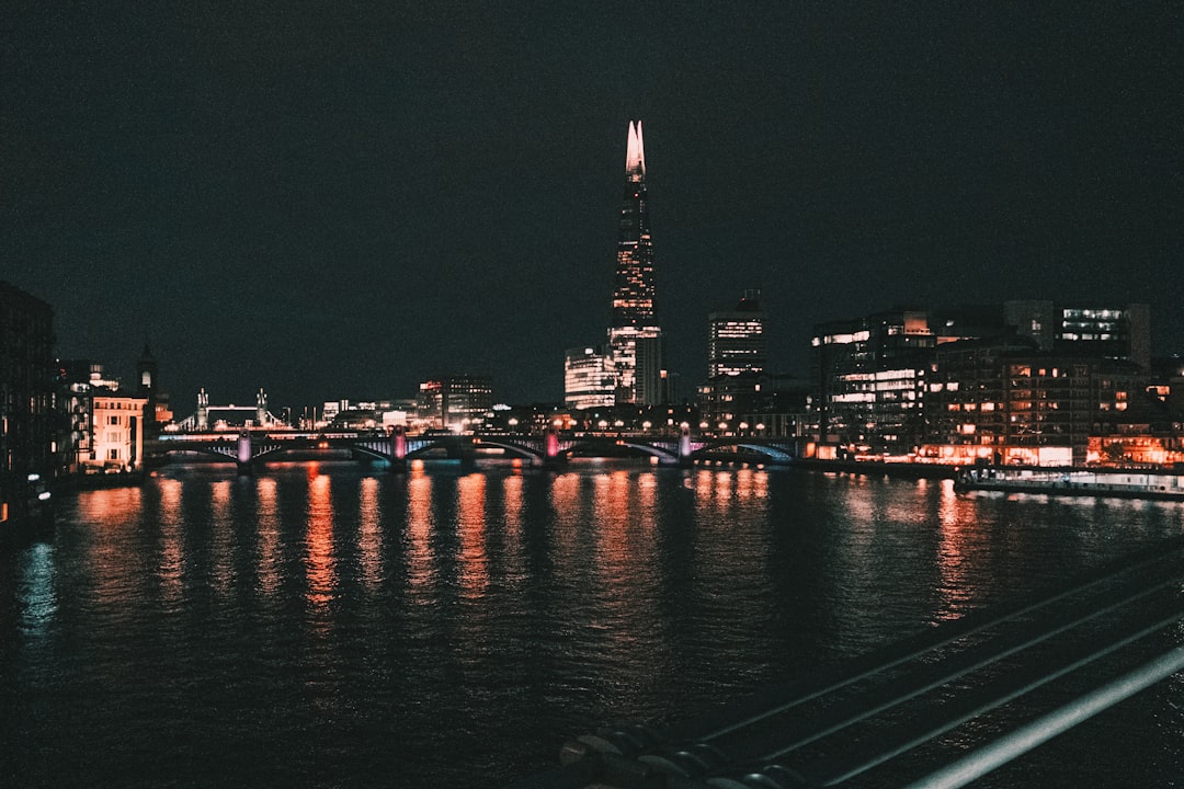 city skyline during night time