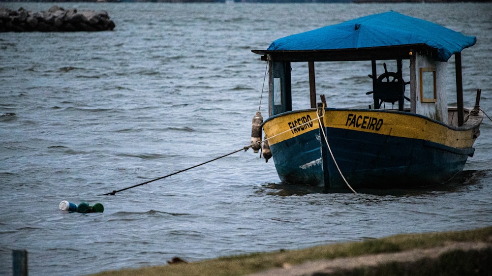 brown and blue boat on sea during daytime