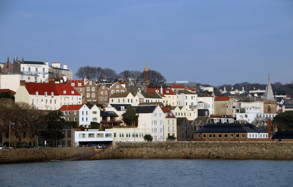 white and brown concrete houses near body of water during daytime