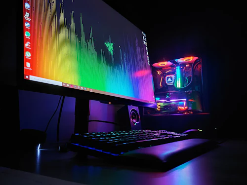 Completed Gaming Pc Setup On A Desk