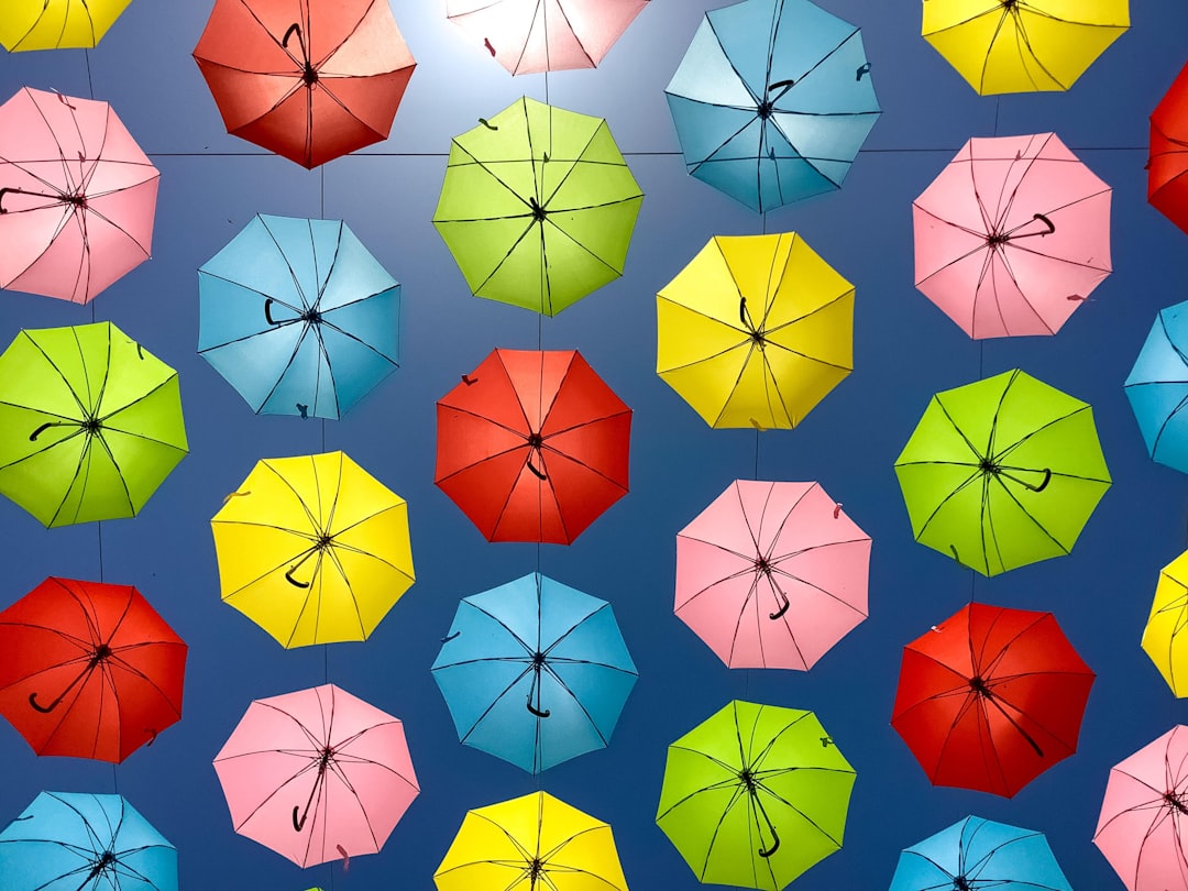 red yellow and blue umbrella