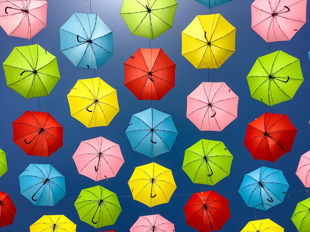 orange blue and white umbrella