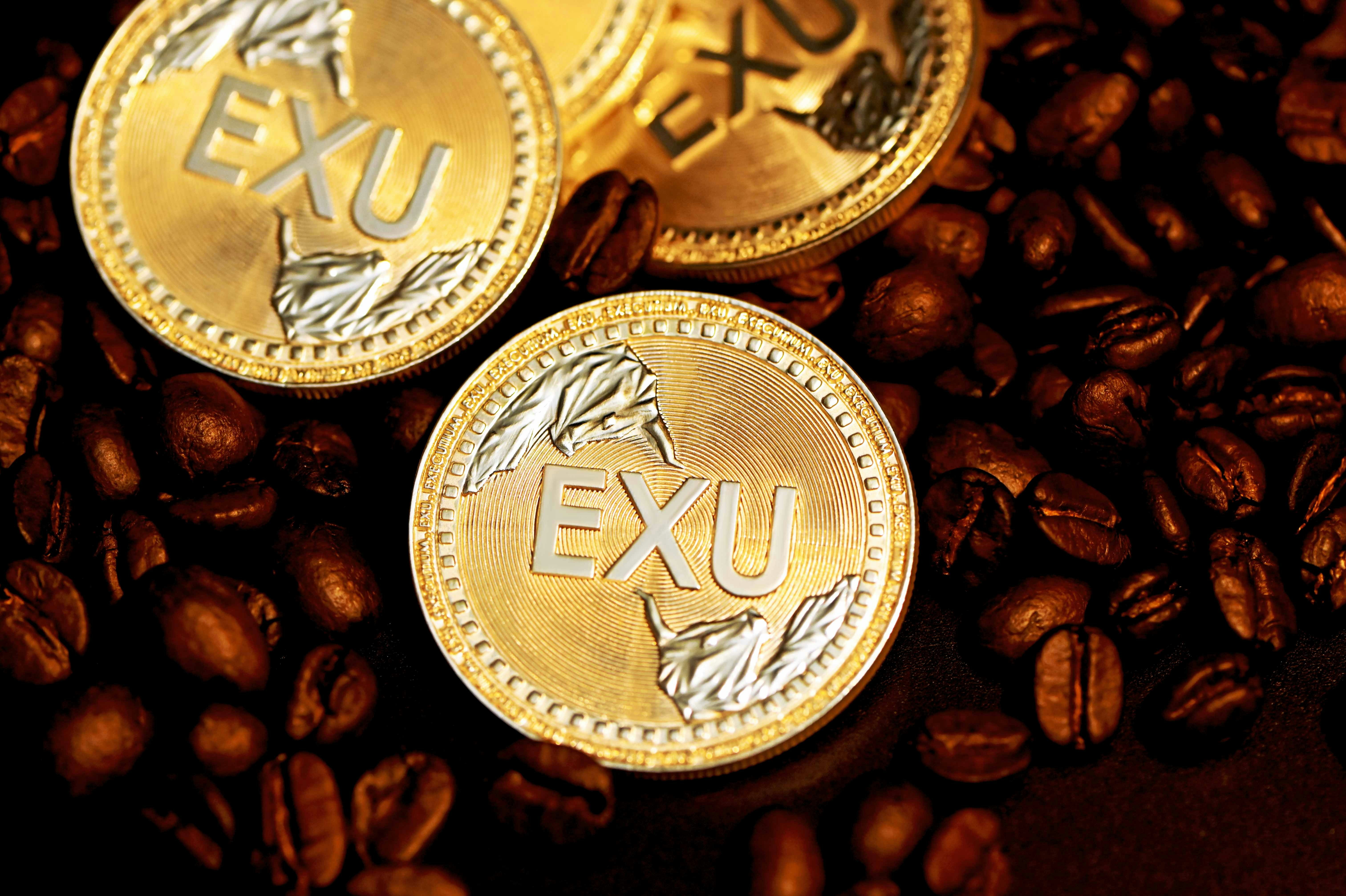 gold round coin on brown coffee beans