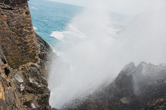 ocean waves hitting brown rocky shore during daytime