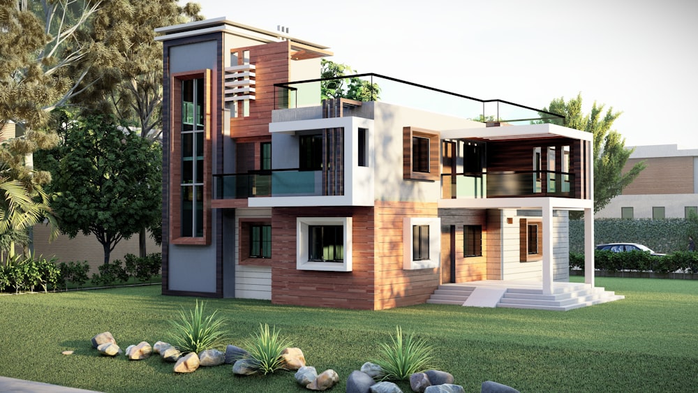 갈색과 흰색 콘크리트 집