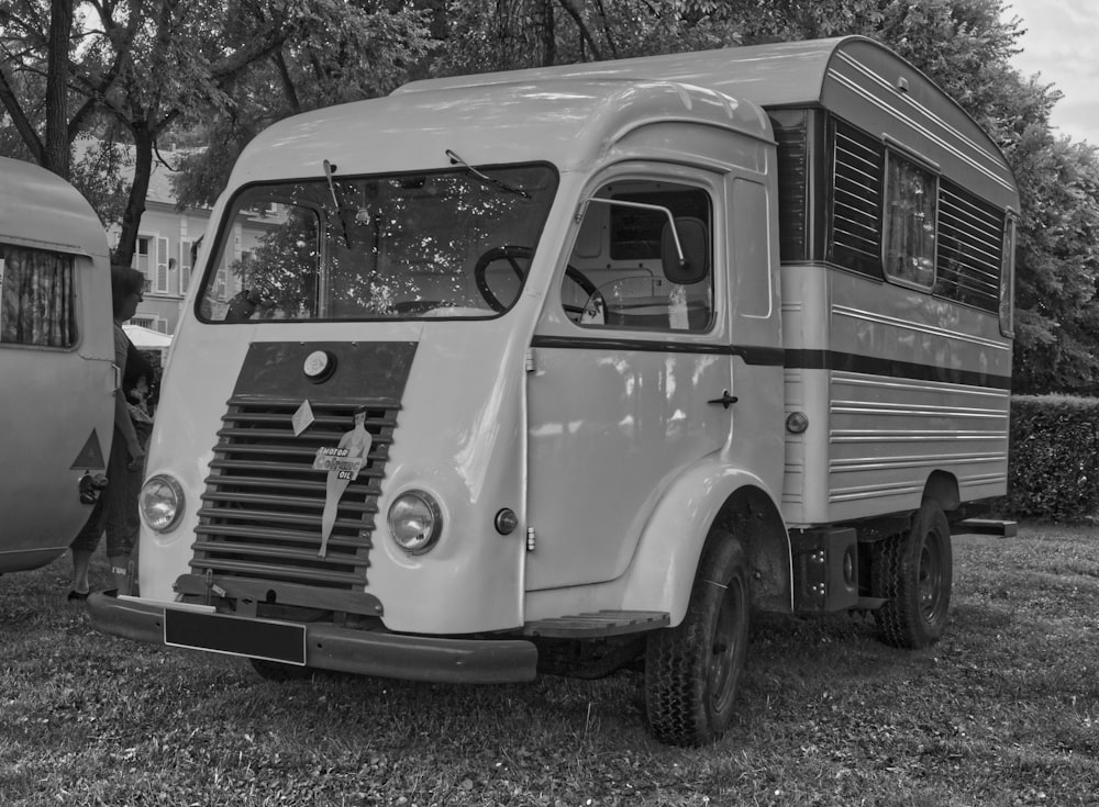 grayscale photo of a van