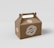 A brown cardboard box with a handle on top, featuring branding and the text 'GRUPOSEPAPEL'. The surface appears smooth with a seal-like logo and text in white.
