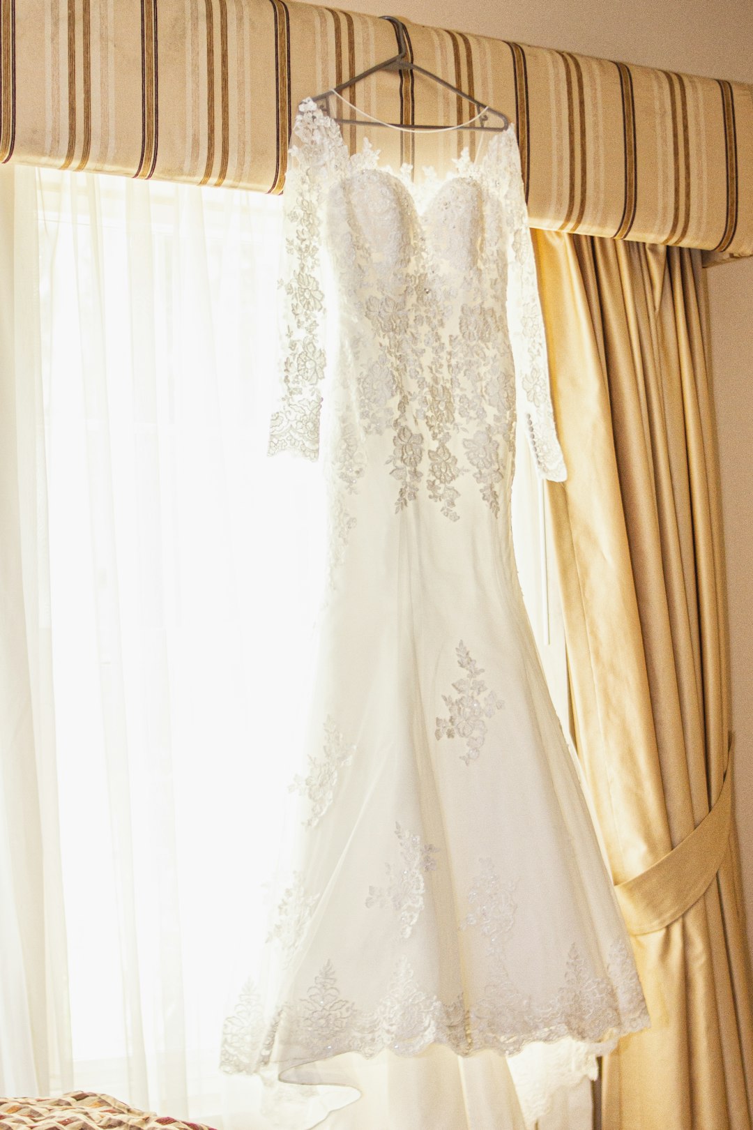 white floral lace window curtain