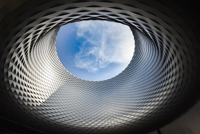 viewing blue sky through a building
