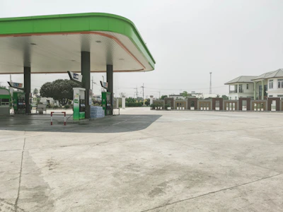 A completed fuel station showcasing clean design and sturdy construction.