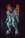 A detailed and intricately designed robot or mecha stands in a dramatic pose, highlighted by a combination of blue, white, and orange armor plating. The background is dark, with subtle geometric patterns illuminated in warm tones, giving a futuristic and sci-fi ambiance.