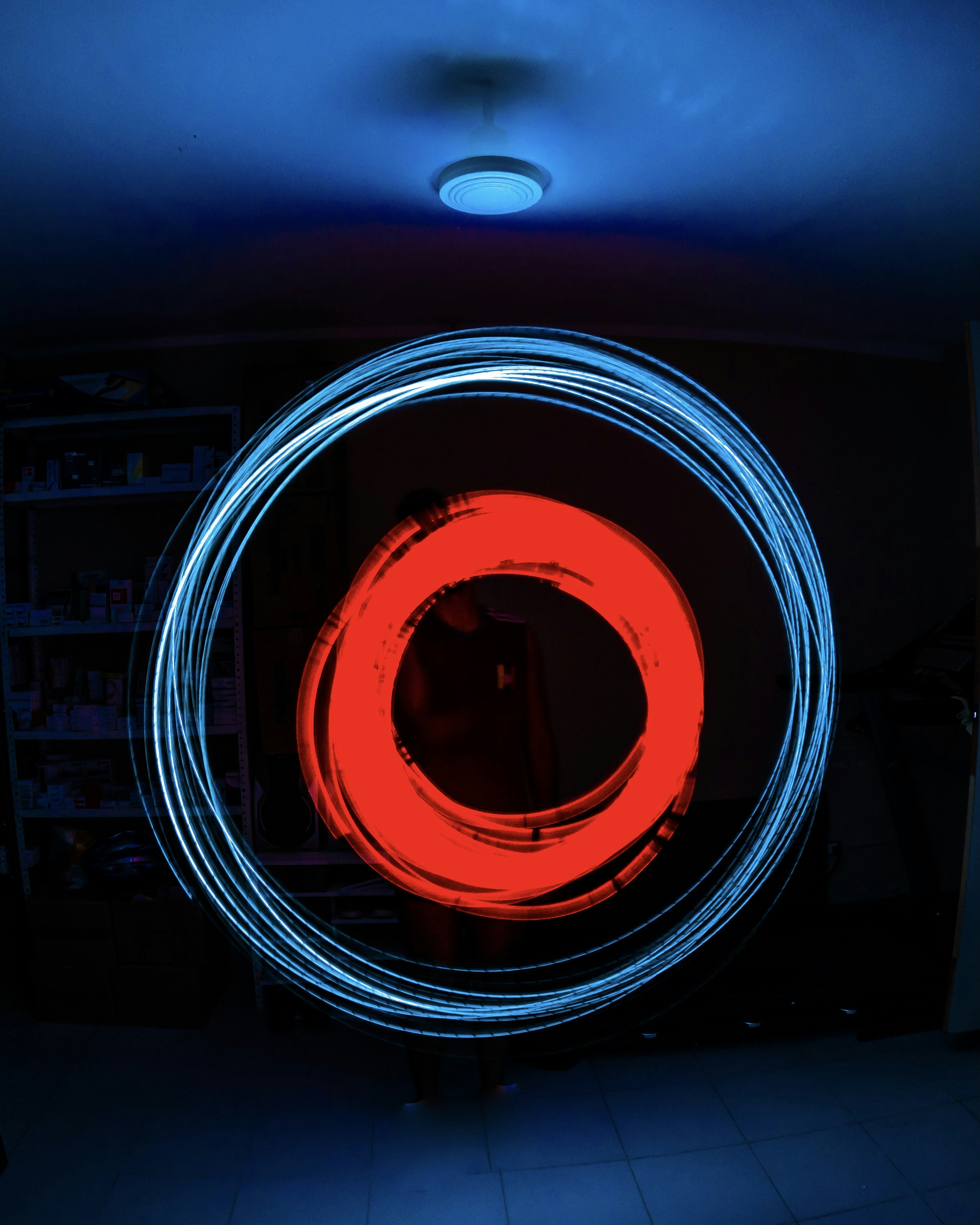 blue and red light fixture