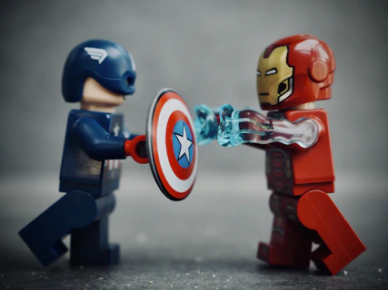 red and blue robot toy