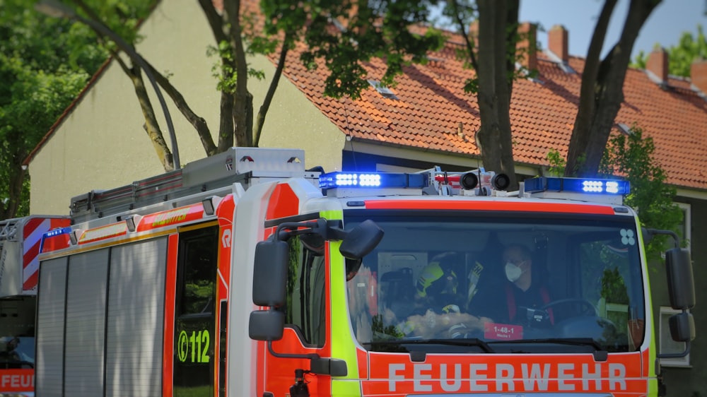 red and white fire truck