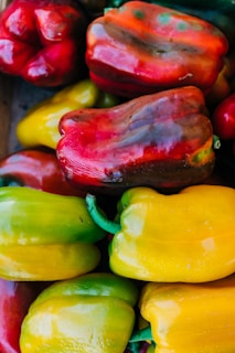 A close-up view of fresh produce in vibrant colors.
