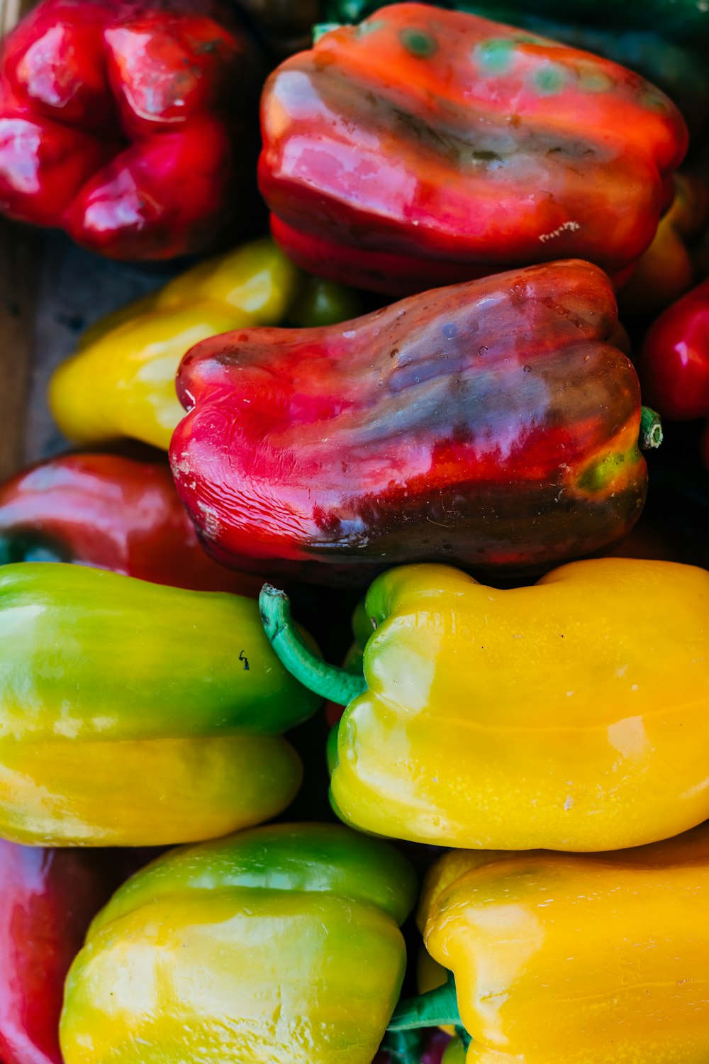 yellow red and green bell peppers