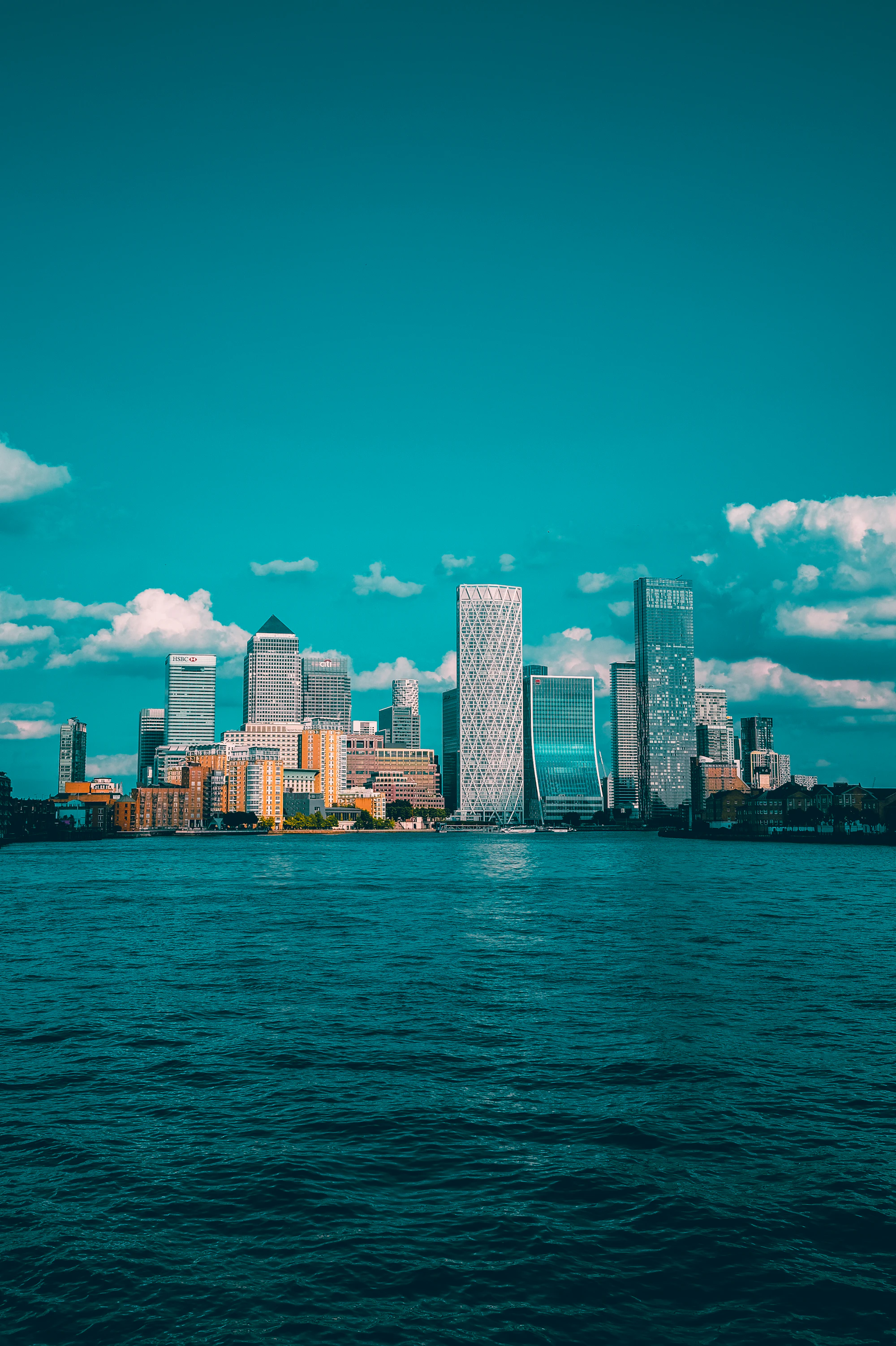 The Canary Wharf skyline across the Thames
