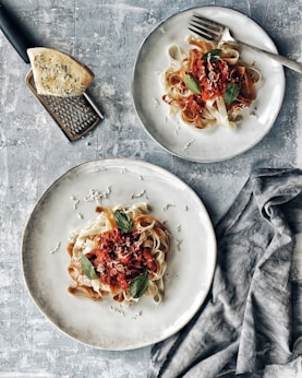 pasta dish on white ceramic plate