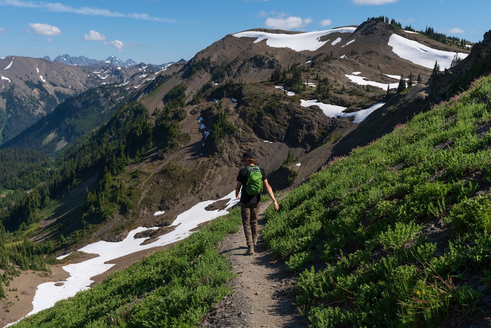 person in green jacket walking on pathway during daytime