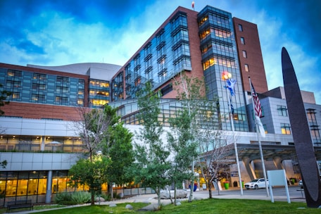 brown and white concrete building near green trees under blue sky during daytime