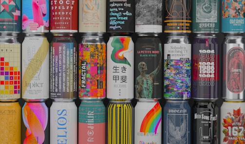 assorted cans and cans on table