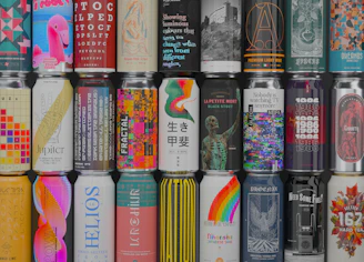 assorted cans and cans on table