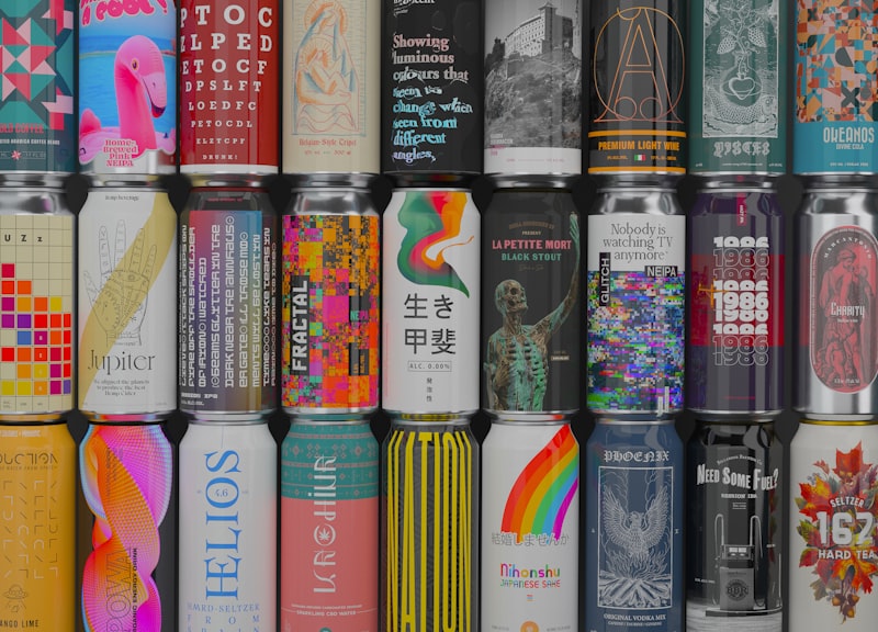Craft beverage cans with colorful custom label designs