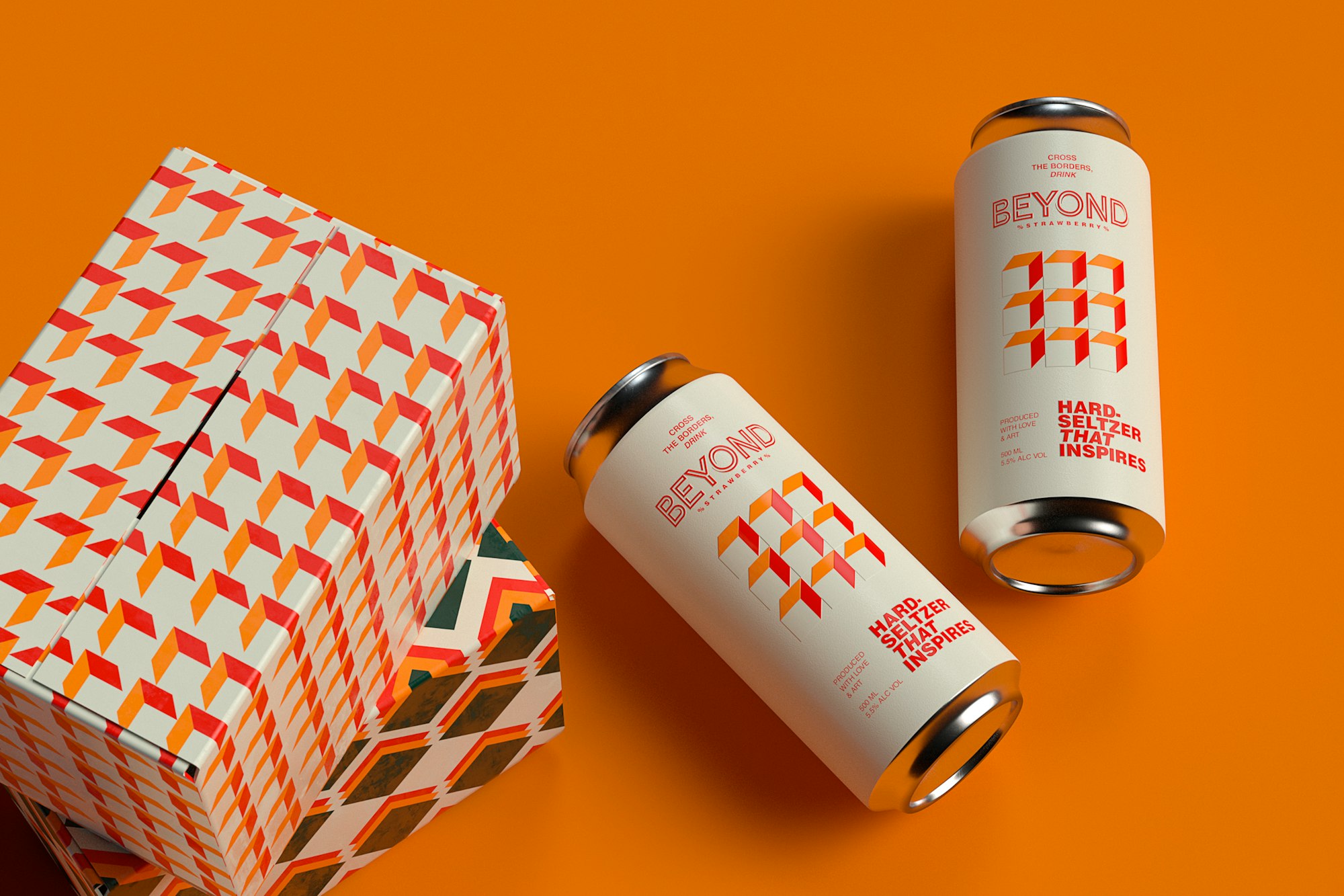 Beyond Hard Seltzer conceptual can with boxes