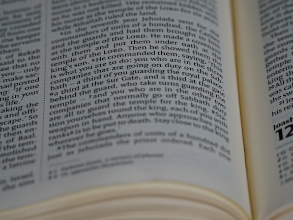A close-up view of an open book displaying text with a focus on specific lines that are centrally aligned. The text appears to be in English and the page layout suggests it is part of a larger document or book. The edges of the pages are slightly blurred, drawing attention to the middle section.