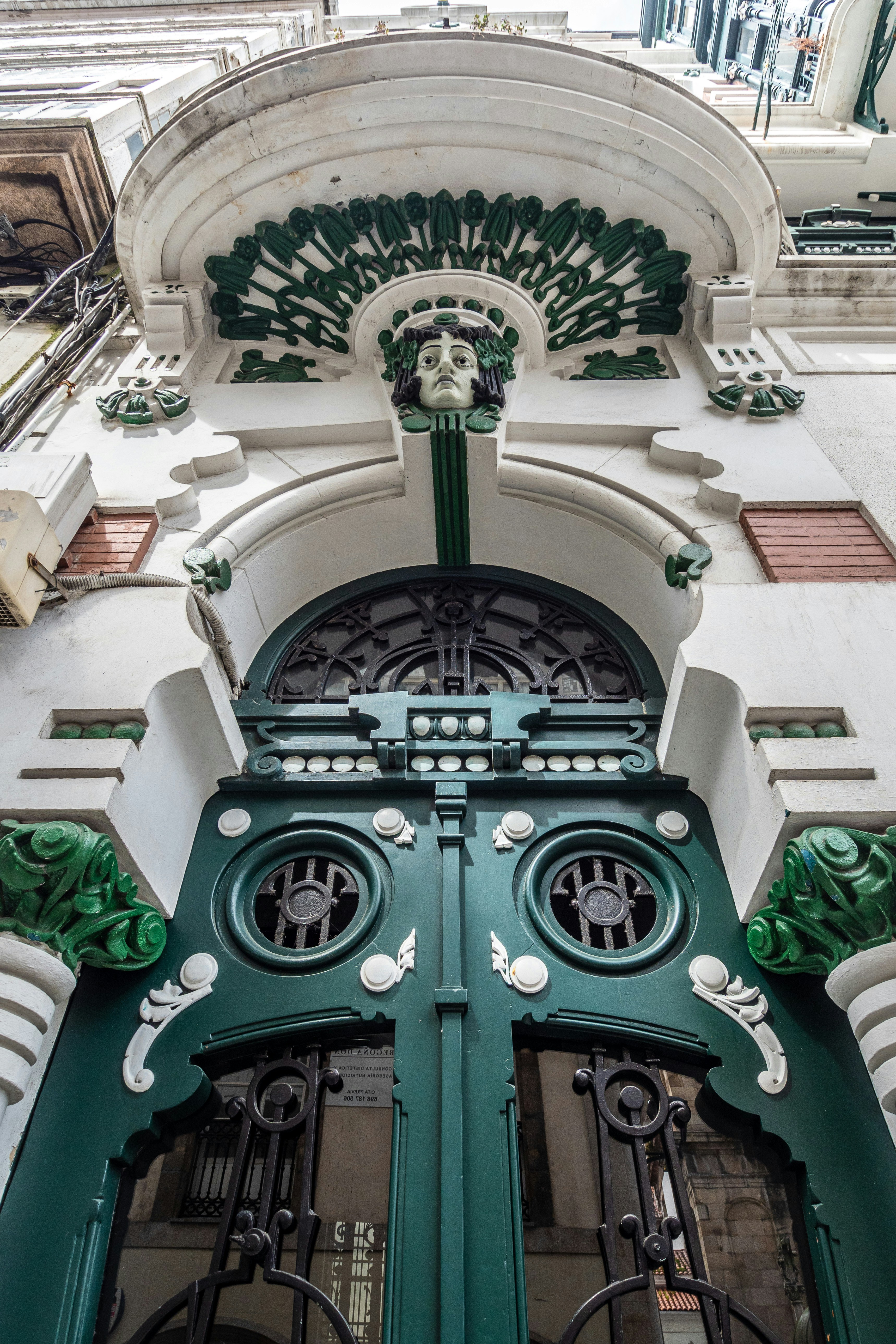 green and white floral wooden door