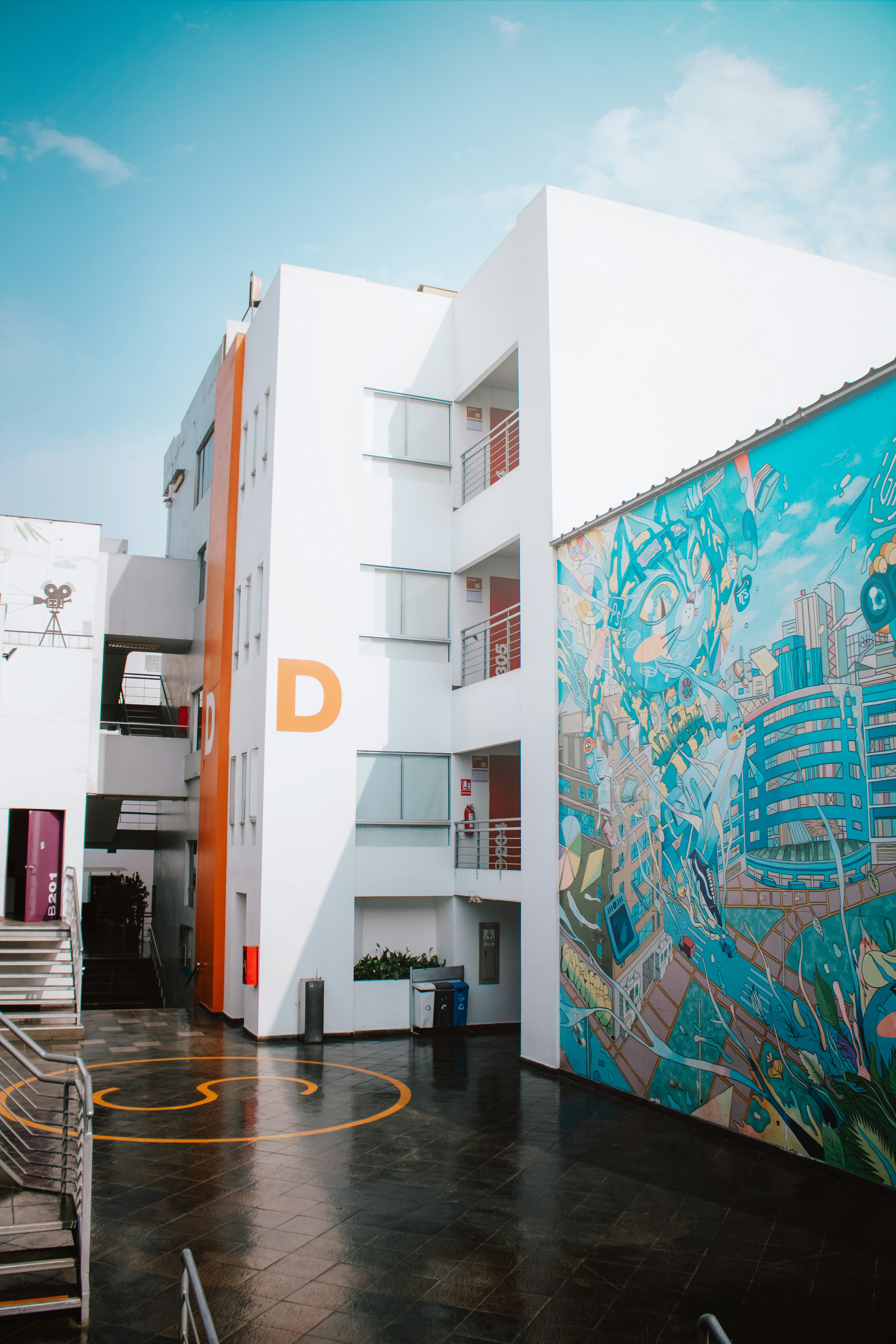 white and blue concrete building