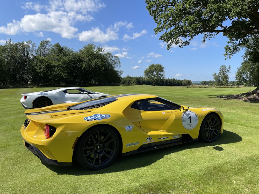 yellow ferrari 458 italia parked on green grass field during daytime