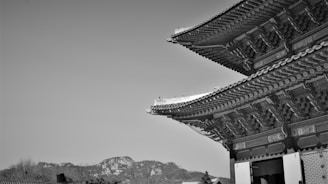 grayscale photo of pagoda temple