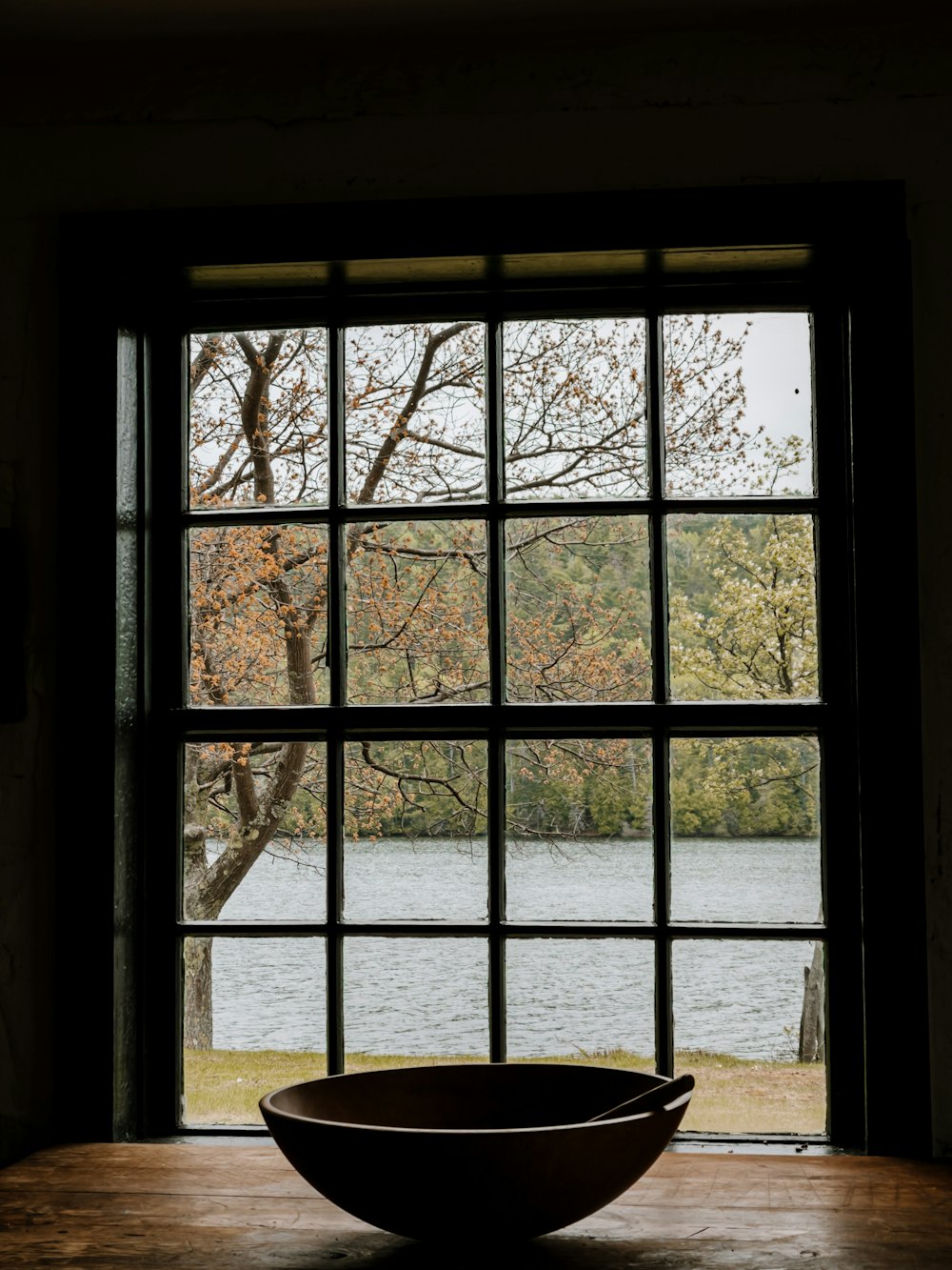 black metal framed glass window