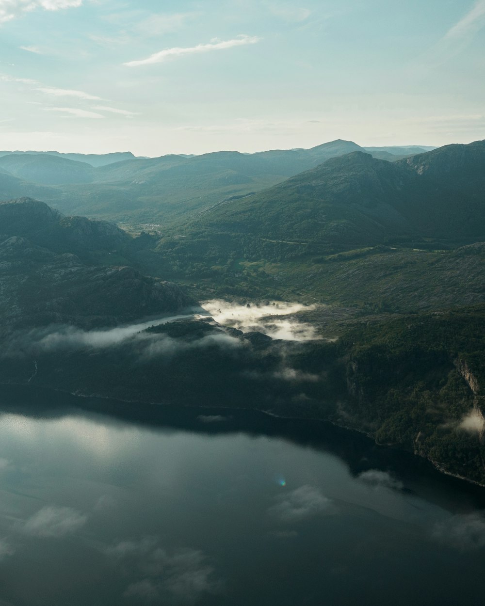 lake in the middle of mountains