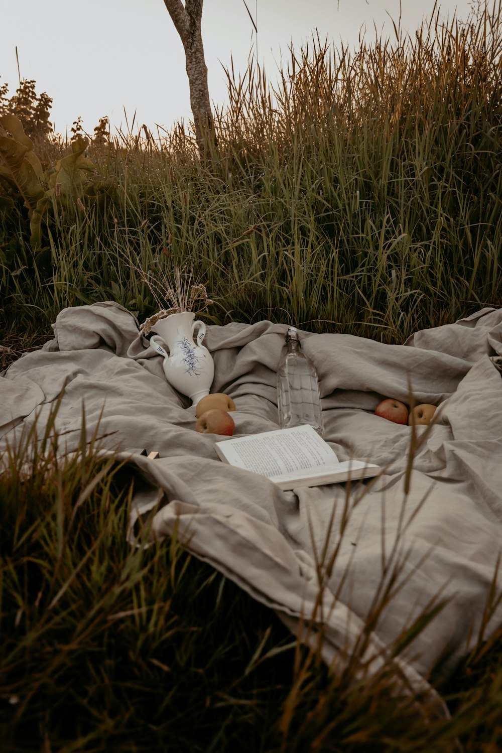 Livre blanc sur textile marron