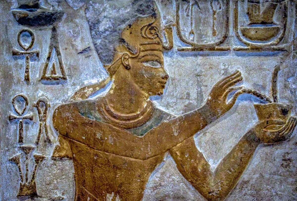 An Eye of Horus carved in Egyptian relief, protection