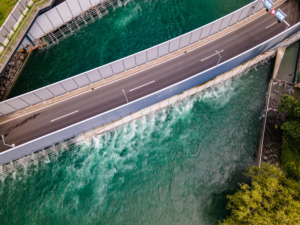 aerial view of a bridge over a river